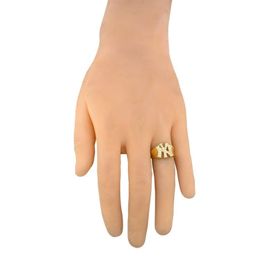 14K Solid Yellow Gold Diamond Pinky NY Yankee Ring 0.60 Ctw